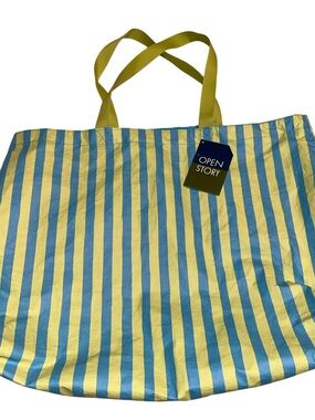 Open Story Yellow & Blue Striped Tote Bag